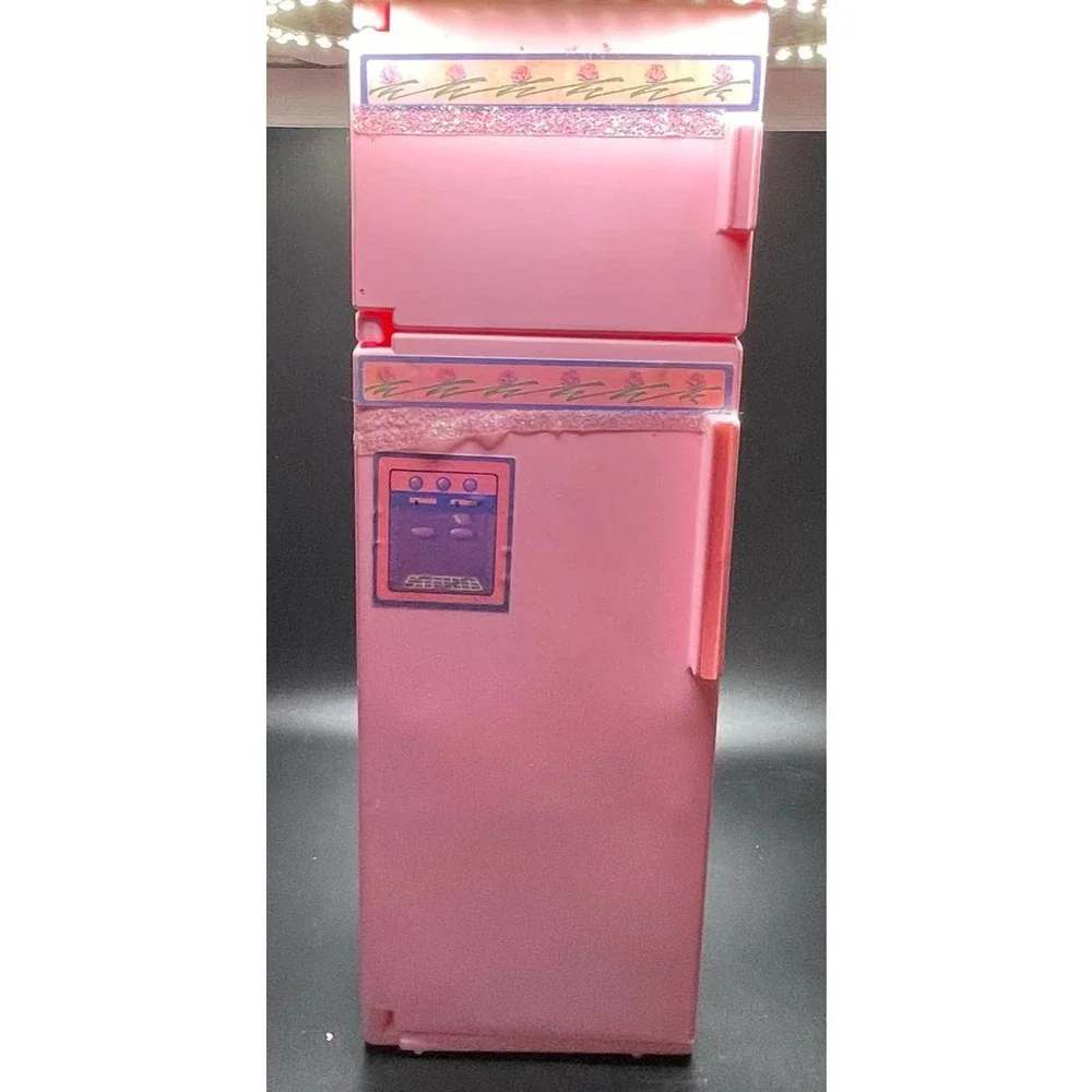Mattel Barbie Pink‎ Sparkles Refrigerator Freezer #4776 w/ Accessories VTG 1987